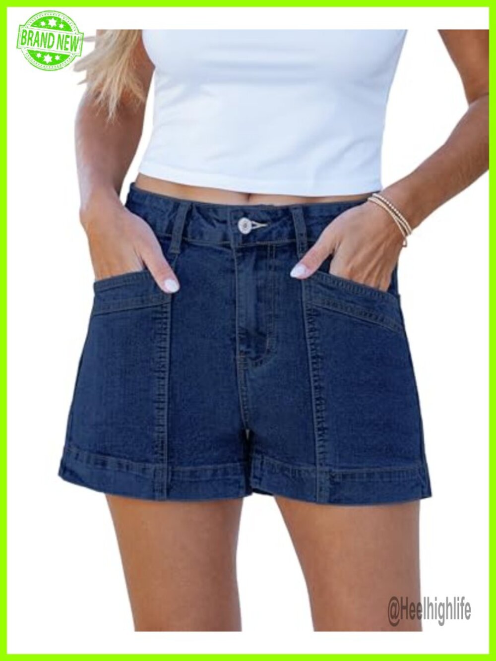 High Waisted Stretchy Denim Jean Shorts with Pockets - 3.5" Inseam